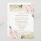 Goldener Glitzer Rosa Blume Einladung (Vorne/Hinten)