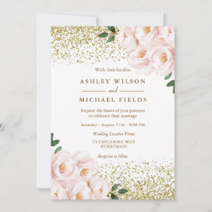 Goldener Glitzer Rosa Blume Einladung