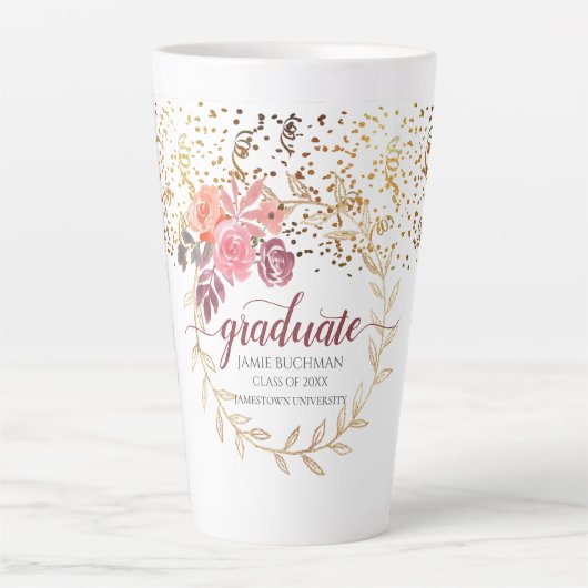 Goldener Glitzer Rosa Blush Marsala Bloral Graduat Milchtasse (Vorderseite)