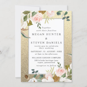 Goldener Glitzer Rosa Blütenweiße Blüte Elegante H Einladung