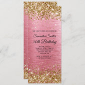 Goldener Glitzer Rosa Bürstenfolie 50. Geburtstag Einladung (Vorne/Hinten)
