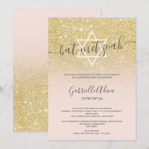 Goldener Glitzer Rosa Mieder Mitzvah Einladung