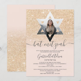 Goldener Glitzer Rosa Mitzvah Einladung