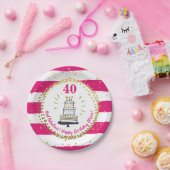 Goldener Glitzer Rosa Streifen jedes Alters glückl Pappteller (Party)