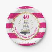 Goldener Glitzer Rosa Streifen jedes Alters glückl Pappteller (Vorderseite)