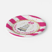 Goldener Glitzer Rosa Streifen jedes Alters glückl Pappteller (Schrägansicht)