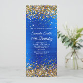 Goldener Glitzer Royal Blue Foil 50. Geburtstag Einladung (Stehend Vorderseite)