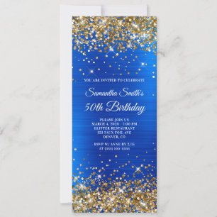Goldener Glitzer Royal Blue Foil 50. Geburtstag Einladung
