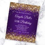 Goldener Glitzer Royal Lila 50. Geburtstag Einladu<br><div class="desc">Eine glamouröse mit Monogramm Einladung zum 50. Geburtstag für sie. Imitate Gold und goldener Glitzer vor einem königlich lila Farbverlauf ombre Hintergrund. Die extravagante weiße Kalligraphie Monogramm und Einladungstext können angepasst werden. Sie können das Monogramm auch löschen, wenn Sie es vorziehen, einen QR-Code mit anderen Informationen für Ihre Gäste hinzuzufügen....</div>