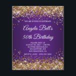Goldener Glitzer Royal Lila 50. Geburtstag Einladu Flyer<br><div class="desc">Eine glamouröse mit Monogramm Einladung zum 50. Geburtstag für sie auf einem Budget Papier Flyer Option (keine Umschläge inbegriffen). Imitate funkelnd Gold Glitzer gegen ein königlich lila Farbverlauf Bild. Das extravagante weiße Kalligraphiemonogramm und der Text können angepasst werden. Sie können das Monogramm zunächst auf der Rückseite löschen, wenn Sie einen...</div>