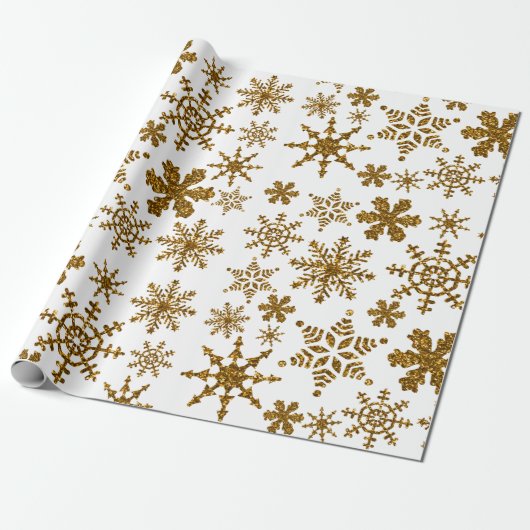 Goldener Glitzer Schneeflocken Weihnachtsmuster Geschenkpapier (Ungerollt)