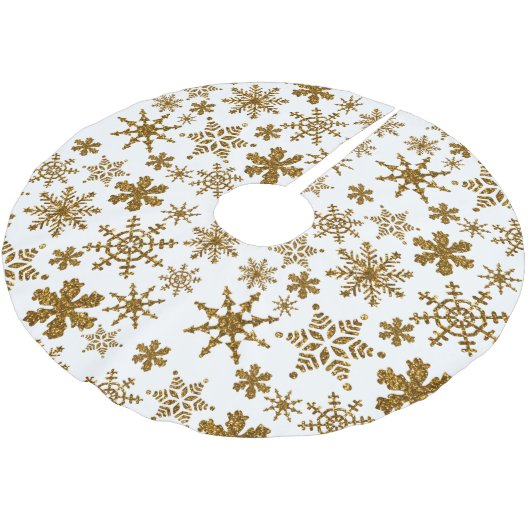 Goldener Glitzer Schneeflocken Weihnachtsmuster Polyester Weihnachtsbaumdecke (Schrägansicht)