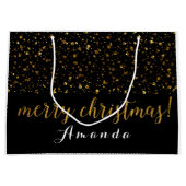 Goldener Glitzer Schwarz-weiß Frohe Weihnachten Große Geschenktüte (Vorderseite)