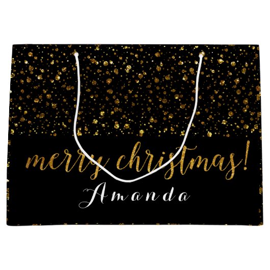 Goldener Glitzer Schwarz-weiß Frohe Weihnachts Con Große Geschenktüte (Vorderseite)