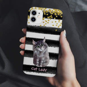 Goldener Glitzer Schwarze Streifen Katze Illustrat Case-Mate iPhone Hülle