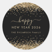 Goldener Glitzer Schwarzes Glück Neues Jahr 2025 Runder Aufkleber (Vorderseite)