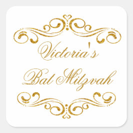 Goldener Glitzer scrollt Bat Mitzvah Logo Quadratischer Aufkleber