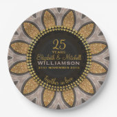 Goldener Glitzer Sonnenblume Modernes Jubiläum Pappteller (Vorderseite)