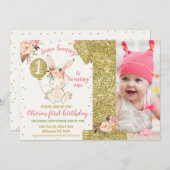 Goldener Glitzer Sonniger 1. Geburtstag Einladung (Vorne/Hinten)