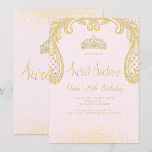 Goldener Glitzer & Spitzen, Süße 16 Einladungen