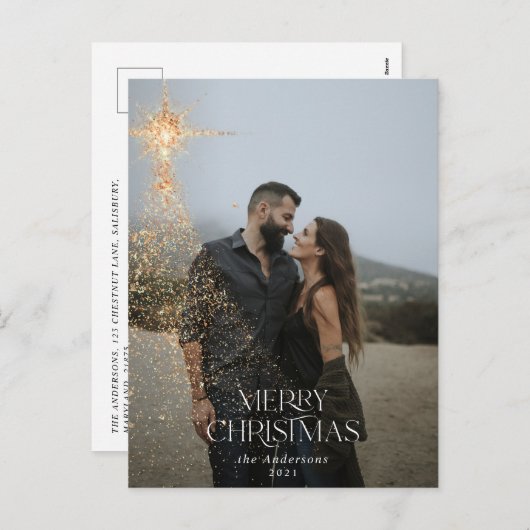 goldener Glitzer strahlt fröhliches Weihnachtsfest Feiertagspostkarte (Vorne/Hinten)