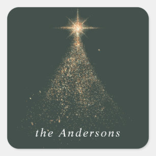 Goldener Glitzer strahlt grün Moderne Weihnachtsfe Quadratischer Aufkleber