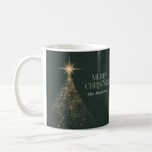 Goldener Glitzer strahlt grün modernes Weihnachts Kaffeetasse