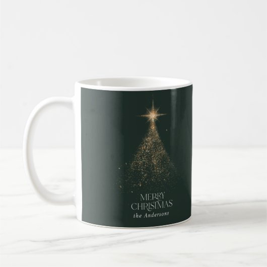 Goldener Glitzer strahlt grün modernes WeihnachtsF Kaffeetasse (Links)