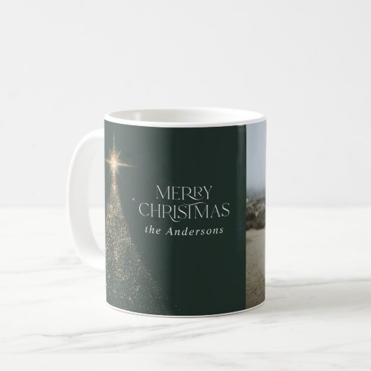 Goldener Glitzer strahlt grün modernes WeihnachtsF Kaffeetasse (Vorderseite Links)