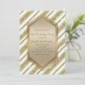 Goldener Glitzer Strips Geburtstagsfeier Einladung (Stehend Vorderseite)