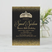 Goldener Glitzer, Süße 16 Einladungen (Stehend Vorderseite)