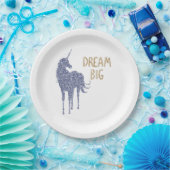 Goldener Glitzer Traumstrecke Big Unicorn Pappteller (Party)