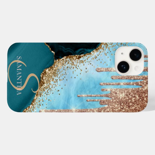 Goldener Glitzer Türkisblau Glitzer Tropfen Case-Mate iPhone Hülle (Rückseite (Horizontal))