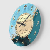 Goldener Glitzer Türkismarmor 25. Hochzeit Große Wanduhr (Winkel)