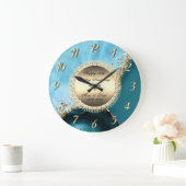 Goldener Glitzer Türkismarmor 50. Hochzeit Große Wanduhr (Zuhause)