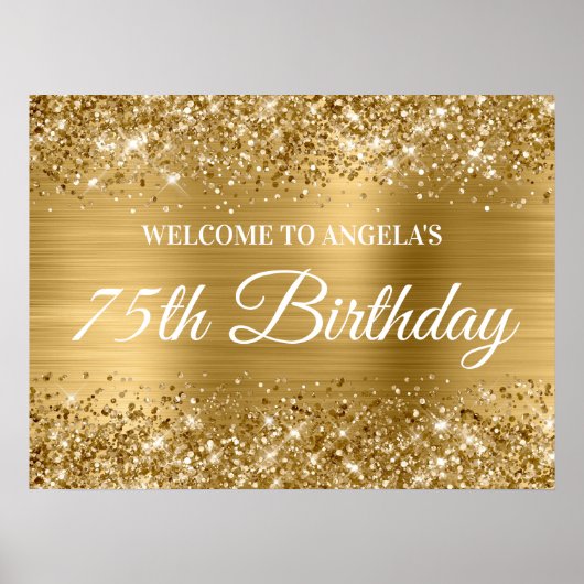 Goldener Glitzer und Foil 75. Geburtstag Willkomme Poster (Vorne)