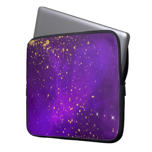 Goldener Glitzer und Lila Galaxy-Laptop-Sieb Laptopschutzhülle (Vorderseite Links)
