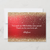 Goldener Glitzer und Roter Wald 40. Geburtstag Dankeskarte (Rückseite)
