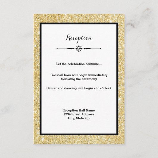 Goldener Glitzer und Schwarzer Rahmen-Empfang-Einl Begleitkarte (Vorderseite)