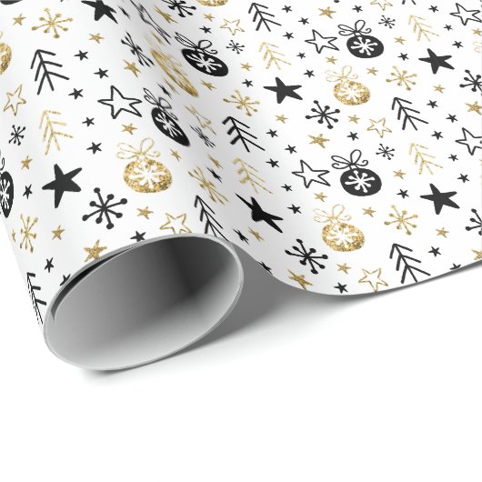 Goldener Glitzer Weihnachts-Schneeflocke mit Ball Geschenkpapier (Rolleneckpunkt)