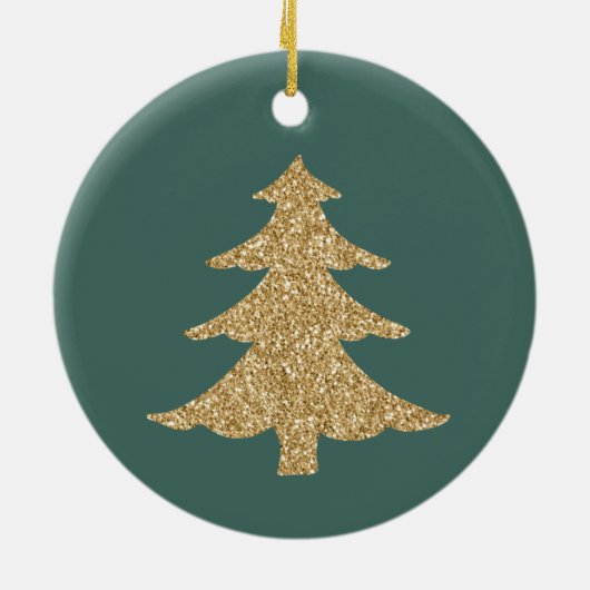 Goldener Glitzer Weihnachtsbaum Pine Green Peace Keramik Ornament (Hinten)