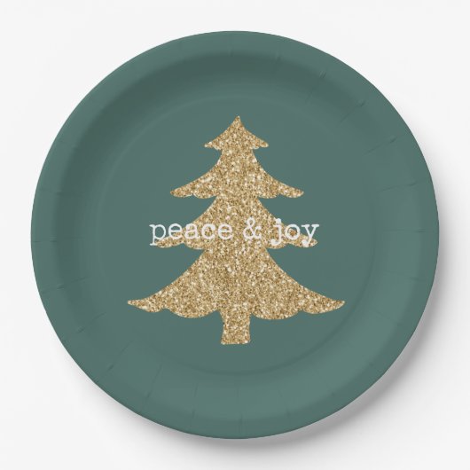 Goldener Glitzer Weihnachtsbaum Pine Green Peace Pappteller (Vorderseite)