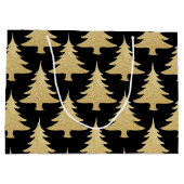 goldener Glitzer Weihnachtsbaummuster schwarz Große Geschenktüte (Rückseite)