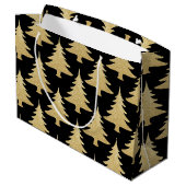 goldener Glitzer Weihnachtsbaummuster schwarz Große Geschenktüte (Rückseite Schrägansicht)