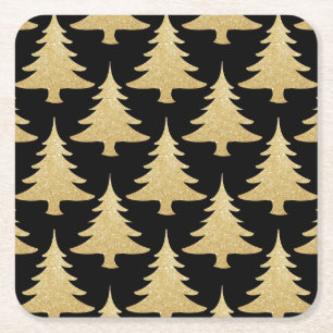 goldener Glitzer Weihnachtsbaummuster schwarz Rechteckiger Pappuntersetzer
