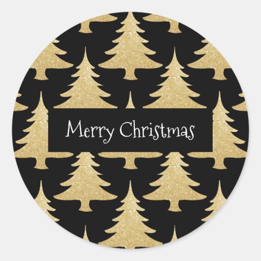 goldener Glitzer Weihnachtsbaummuster schwarz Runder Aufkleber (Vorderseite)