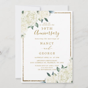 Goldener Glitzer Weiße Blüte 50. Hochzeitstag Einladung
