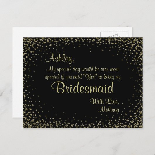 Goldener Glitzer - Werden Sie meine Bridesmaid sei Einladungspostkarte (Vorne/Hinten)