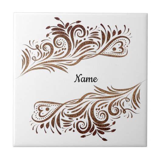 Goldener Glitzer Wirbel Doodle Elemente Romantisch Fliese (Vorderseite)