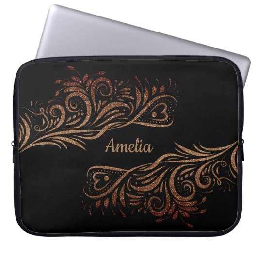 Goldener Glitzer Wirbel Doodle Elemente Romantisch Laptopschutzhülle (Vorderseite)